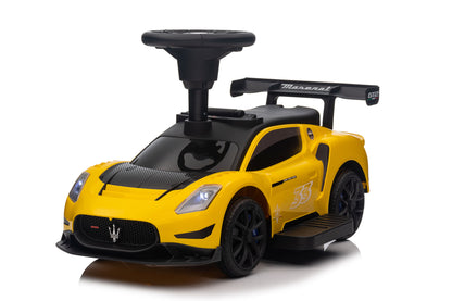 Maserati MC20 GT2 Licensed Ride on Car White Yellow Ride on Push Car 2 in 1 Kid Ride on Push Car Stroller Sliding Ride on Car with Horn Music Light Function Secure Bar Ride on Toy for Boy Girl Toddlers 1-3 Years Old