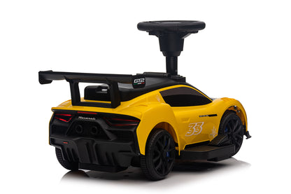 Maserati MC20 GT2 Licensed Ride on Car White Yellow Ride on Push Car 2 in 1 Kid Ride on Push Car Stroller Sliding Ride on Car with Horn Music Light Function Secure Bar Ride on Toy for Boy Girl Toddlers 1-3 Years Old