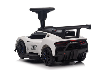 Maserati MC20 GT2 Licensed Ride on Car White Yellow Ride on Push Car 2 in 1 Kid Ride on Push Car Stroller Sliding Ride on Car with Horn Music Light Function Secure Bar Ride on Toy for Boy Girl Toddlers 1-3 Years Old