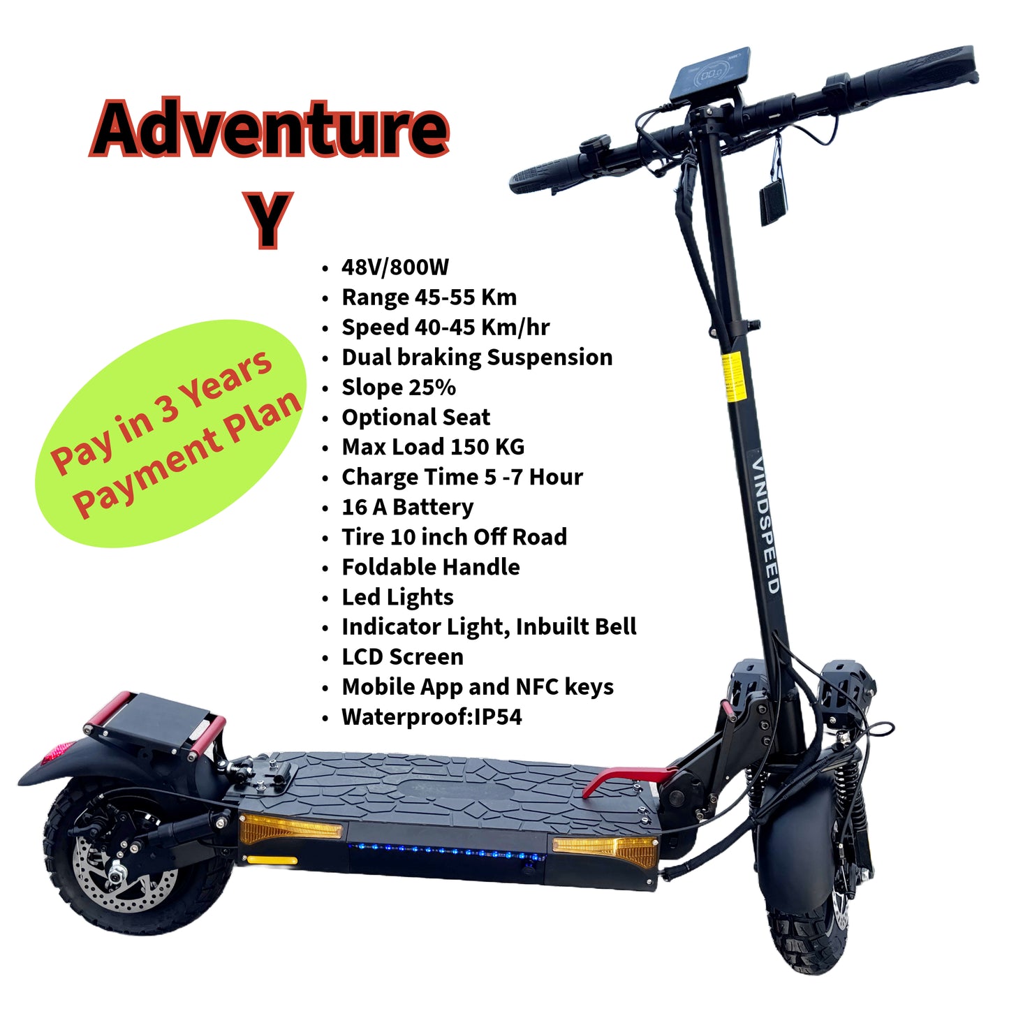 Adventure Y Electric Scooter 40- 45 Km/hr Best Deal with Free Helmet