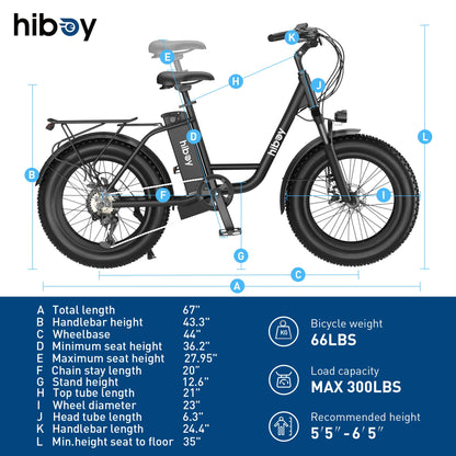 Hiboy EX6 Step-thru Fat Tire Electric Bike Black Colour